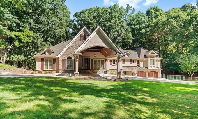 Flowery Branch House | Large Luxury Lake Home with Private Dock, Pet Friendly, Hot Tub