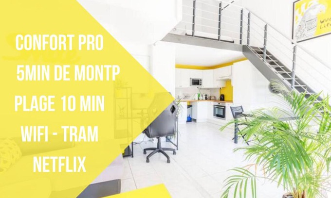 Port Ariane Apartment | LE SMILE DUPLEX - LATTES, IDEAL PRO WIFI NETFLIX Proche PLAGE TRAM