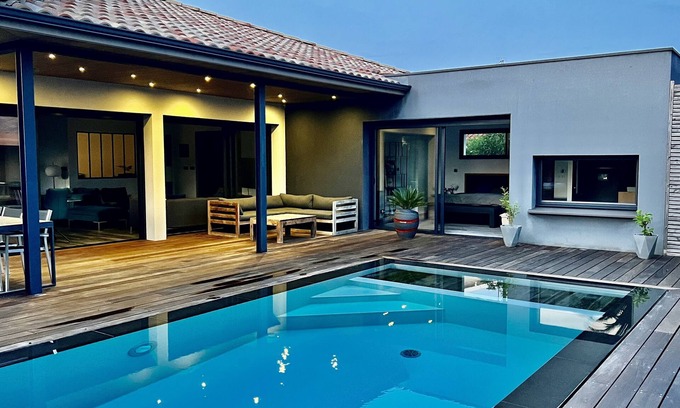 Gujan-Mestras Villa | Les Cocons du Bassin - Villa Miroir d'O - Piscine/spa/clim