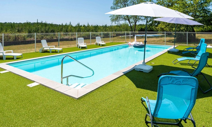 Lesperon RV Rental | 'Lodge 4' with Shared Pool, Private Terrace and Shared Garden
