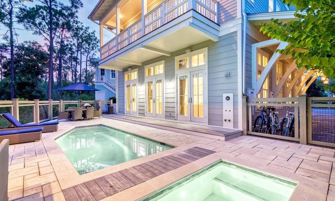 Watercolor House | Luxurious WaterColor Home: 6 Bikes, Golf Cart, Private Pool/Spa, Chic Interiors, Outdoor Fireplace!