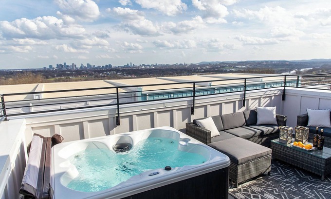 Nashville House | Marvelous Home in North Nashville- Rooftop Hot Tub- Pool Table- Skyline Views!