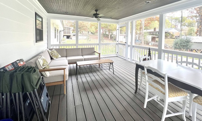 Fort Mill House | Midcentury Modern Renovated Home in FT MILL w/ Screened In Porch & Fire Pit!