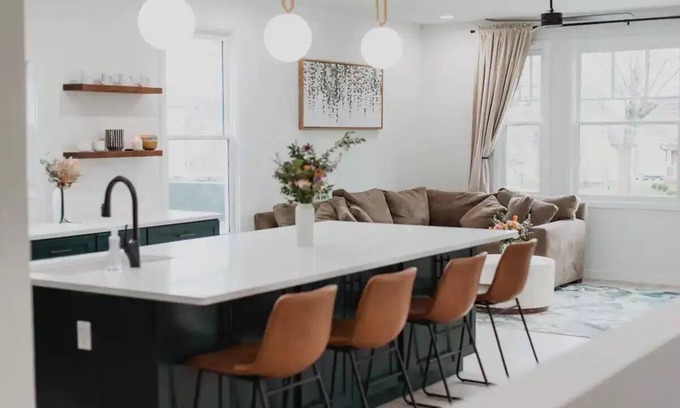 Fletcher Place Apartment | Modern Downtown Indy Apt - King Bed, Patio & Cute Flower Shop Below