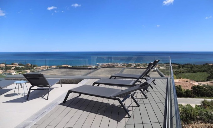 Solenzara Villa | New, modern, 180° panoramic sea view, heated pool, dream vacation assured