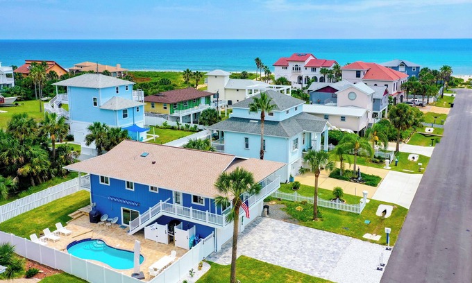 Marineland Acres House | Ocean Blue – Coastal Haven w/Private Pool, Golf Cart, & Steps to the Beach!