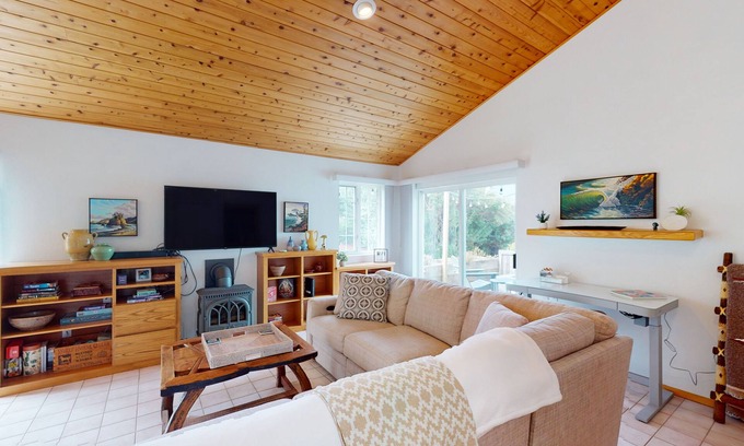 McKinleyville House | Ocean view home with private hot tub, firepit & fireplace - walk to river/trail