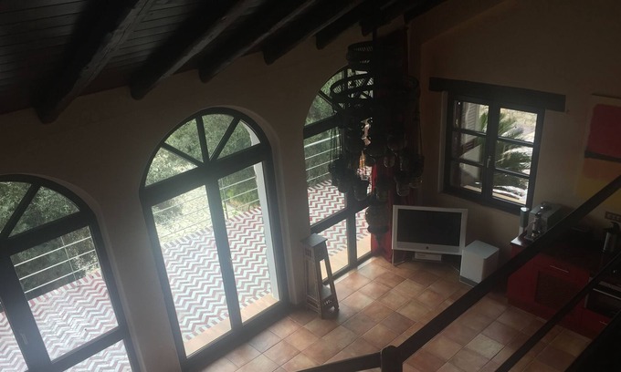 Anidri House | Pano Risa Apartment Roxanie, 100 m² pool, sea view, large garden with palms