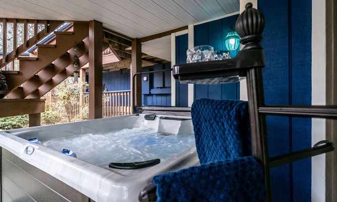 Massanutten House | Peaceful wrap around deck with hot tub