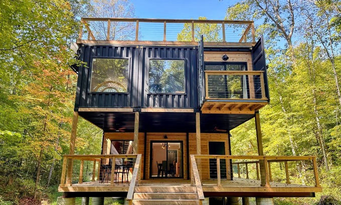 Creola Cabin | Pet friendly shipping container home. Located close to the parks and winery.
