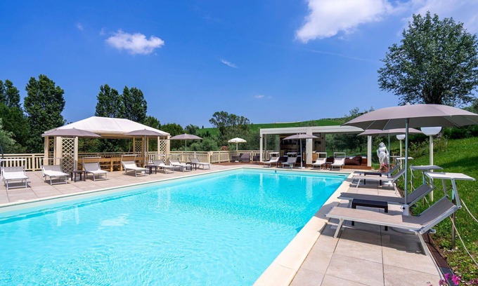 Dogana Villa | Private Villa with A/C, hot tub, sauna, private pool, WIFI, TV, patio, panoramic view, parking