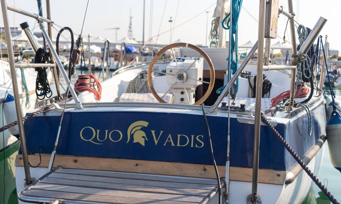 Bari Boat Rental | "Quo Vadis Yacht" in Bisceglie Harbor with Sea View, Private Terrace, and Wi-Fi