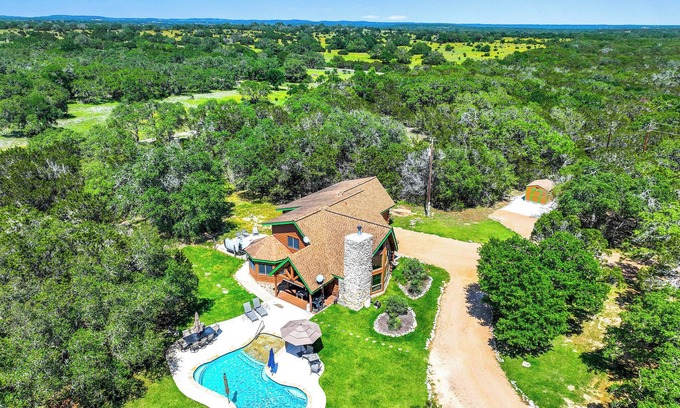 Blanco House | Rim Rock I Blanco, Log Cabin , Pool, Hot Tub, 10 acres of Nature to Explore