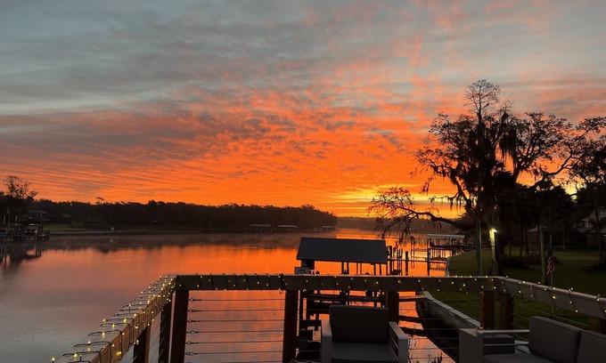Riverview House | River House w/2-story dock, boat ramp, fire pits outdoor lounge area.