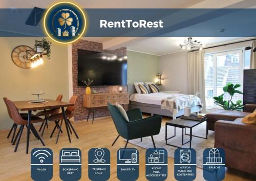 Stadtkern Apartment | RtR Essen - Für bis zu 4 Personen - Voll ausgestattet - Balkon - Zentral Limbecker Platz - Messe - Uniklinikum - Smart TV 88"- Modern
