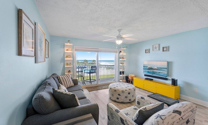 South Patrick Shores Condo | Seabreaker Delight - Direct Ocean Views with Pool!