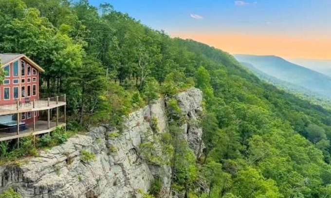 Trenton Cabin | Stone Ledge Refuge with Hot Tub Views