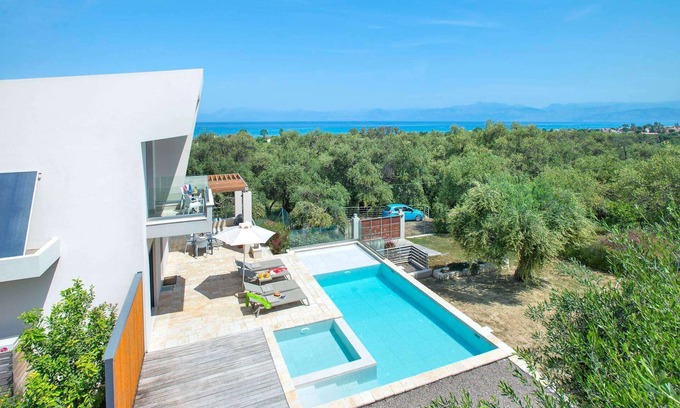 Acharavi Villa | Stylish Modern Villa, A/C, Private Pool & Fabulous Sea Views 15mins walk to Acharavi or Roda Beach!