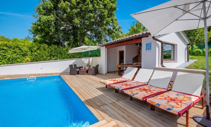 Lindar House | Sunny villa with private pool, sun loungers, outdoor shower