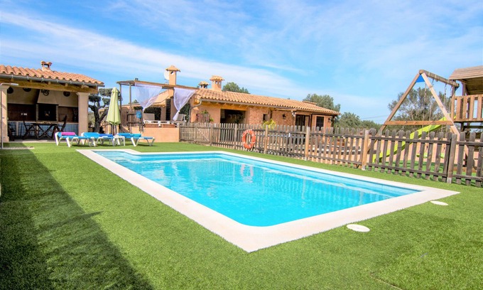 Llubi Villa | Sunset Finca Son Sitges - Finca with fenced swimming pool, children's playground and barbecue area