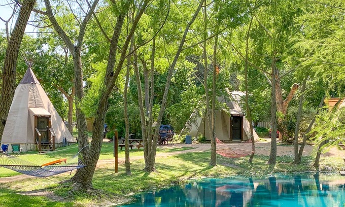 Seguin Cottage | Teepee 0 is a Cozy Teepee at Geronimo Creek Retreat with Kitchenette
