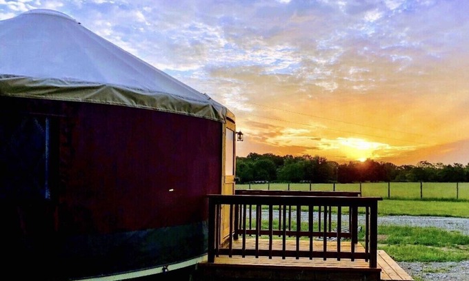 Emory Cabin | The Bluebonnet Yurt is a romantic yurt getaway with private outdoor shower