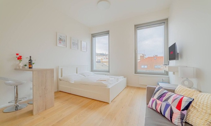 Smichov Apartment | The Elegant White Suite in SmichovCity Residence