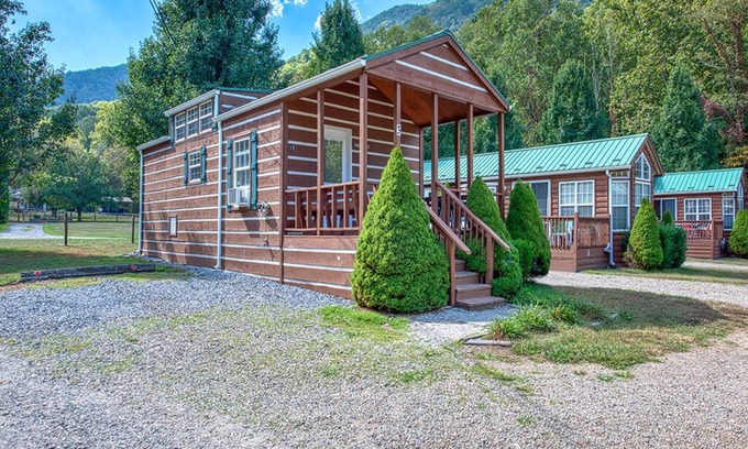 Maggie Valley Cabin | Thunder Rd, Tiny Log Cabin(#12) 3rd Cabin on right