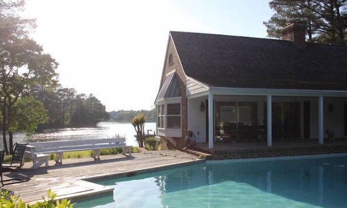 Easton House | Tranquil Easton Waterfront Property (Pool, Tennis court, Hot Tub, Fireplace)