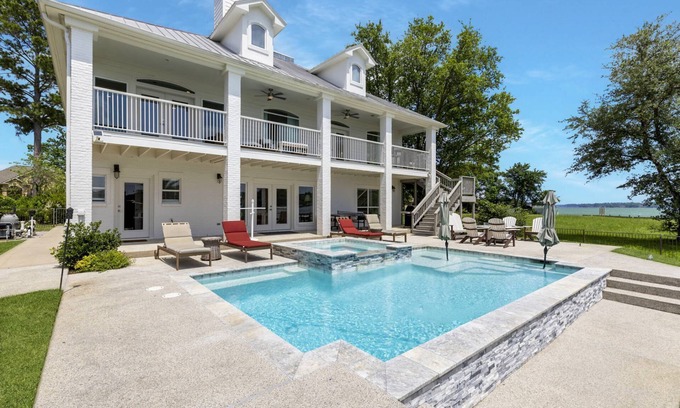 Montgomery House | Upscale Lakefront Oasis – Pool, Hot Tub, Balcony, Game Room & More Nearby Festival
