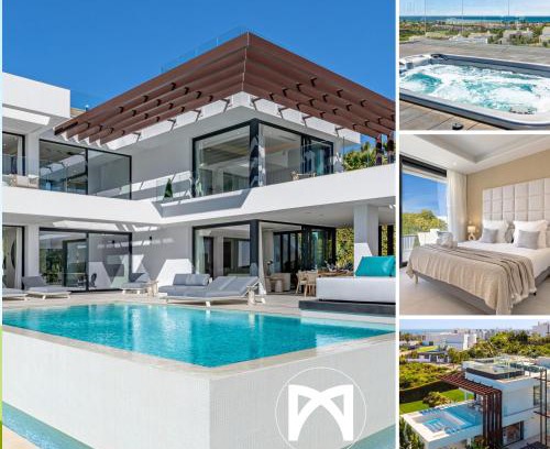 New Golden Mile Villa | VACATION MARBELLA I Villa Martinica, Turquoise Heated Pool, Rooftop Hot Tub with Sea View, Cine Room, 5 min to the Beach