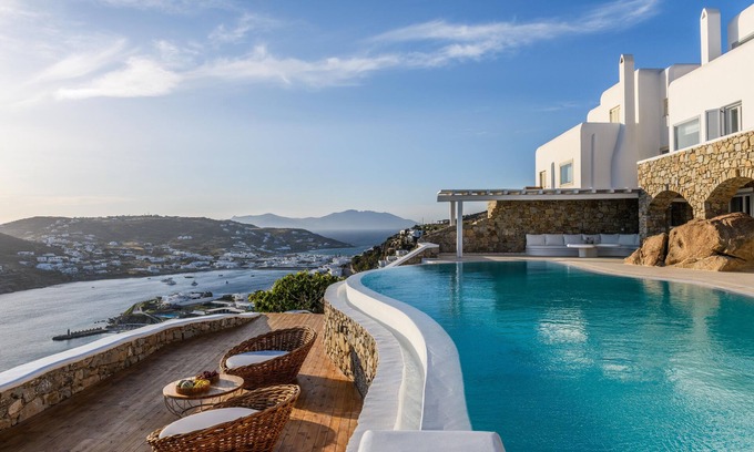Ornos House | Villa Alkirra with breathtaking views of the Aegean sea at great location