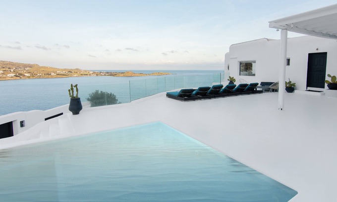 Psarou House | Villa Azure 5 minute walk from the beach Nammos panoramic view of the Aegean Sea