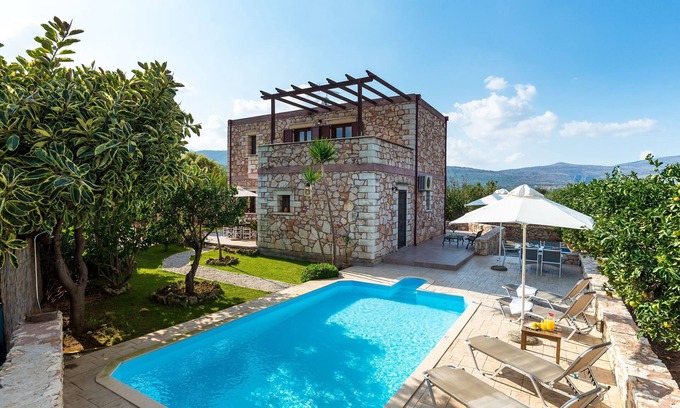 Makhairoi Villa | Villa Chryssa, stone villa with private pool in Neo Chorio village, Chania Crete