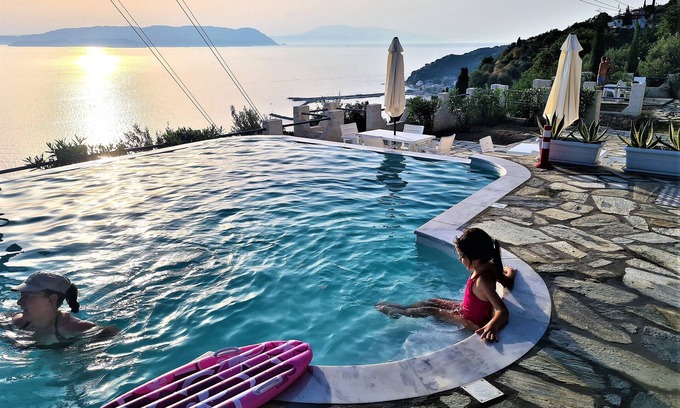 Xanthi Region Villa | Villa ERIKA+VERONICA. Panoramic pool. Sea access. Privileged view of the Egean.