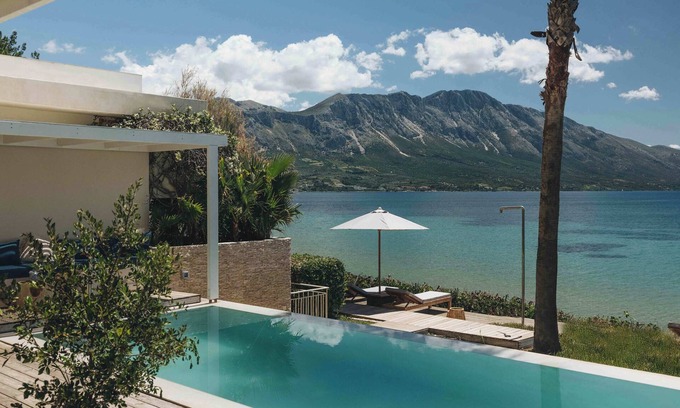 Pogonia Villa | Villa Madouri. 4/5 bed seafront villa with private pool