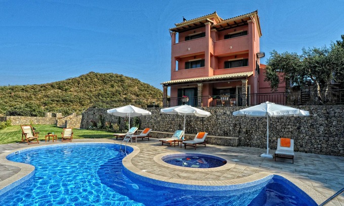Almiros Beach Villa | Villa Mare e Monti with jacuzzi, private heated pool, sea and mountain view