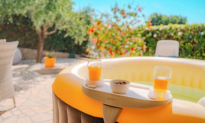 Cizici Apartment | Wellness oasis on Krk - Private heated jacuzzi & lounge under olive trees