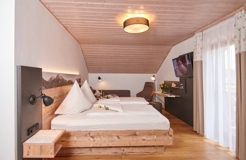 Eggstatt Apartment | Double room comfort 20-24m² with south-facing balcony, seating area, shower/toilet
