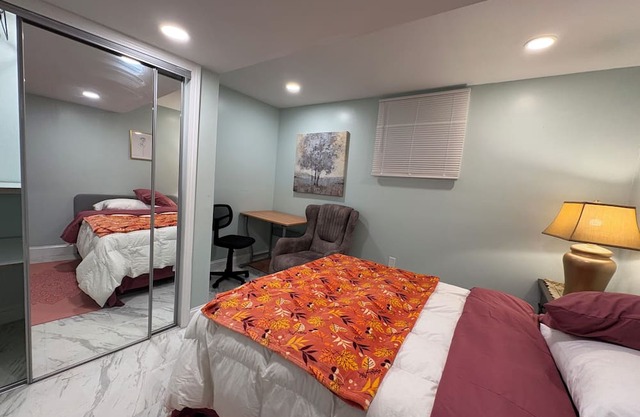 Lower-level, a Double bed, shared bath & kitchen