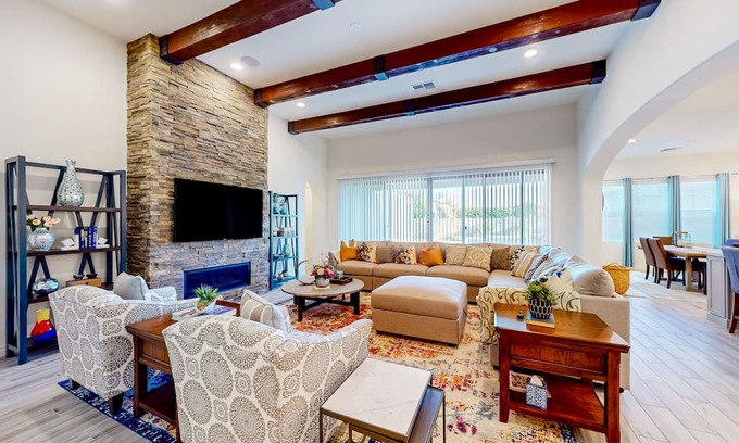 Chandler House | Mtn-view home with private pool, pool spa, grill, office, streaming, W/D, & AC